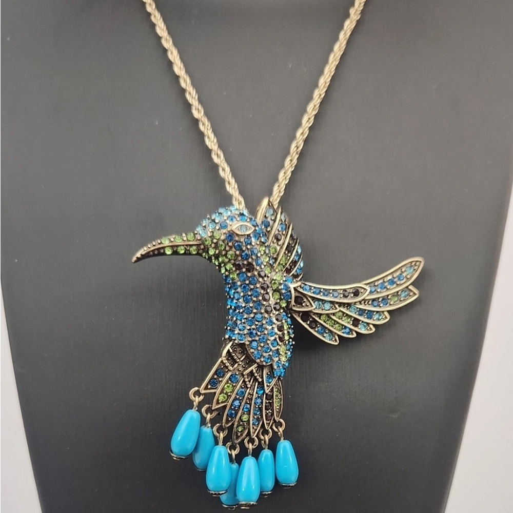 Heidi Daus Colorful Sincere Joy Crystal Hummingbird Pendant / Brooch Necklaces